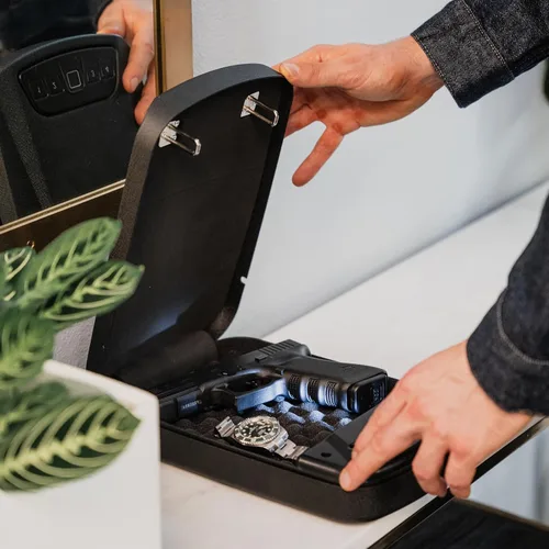 Miniatura 2 de RPNB Caja fuerte para armas, caja fuerte biométrica para pistola, caja fuerte para pistola para mesita de noche con huella digital biométrica, panel