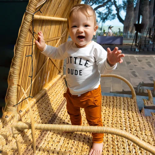 Miniatura 3 de wdehow Conjunto de 2 piezas para bebé niño pequeño, sudadera con estampado de letras + pantalones con cordón para otoño e invierno