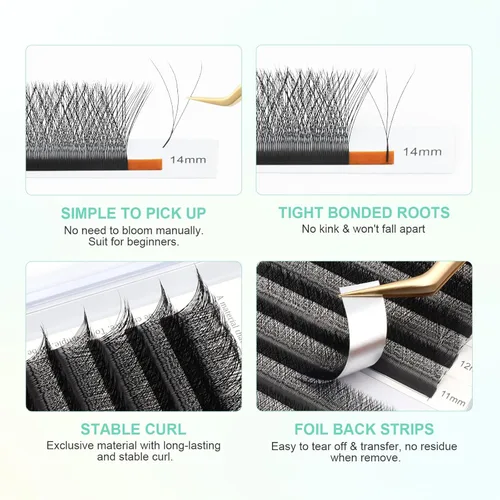 Miniatura 4 de NAGARAKU Extensión de pestañas en forma de W en 3D 5 bandejas en 1 paquete, volumen 0.07mm, rizado D, 9/10/11/12/13mm, abanico prefabricado