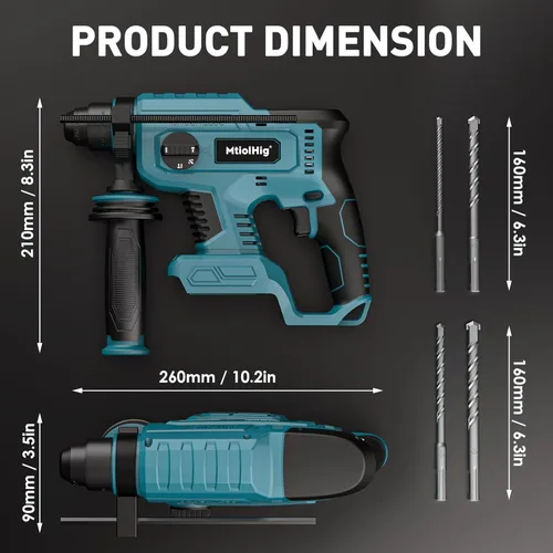 Miniatura 8 de MtiolHig taladro de martillo giratorio de 7/8" compatible con batería Makita de 18V: taladro inalámbrico SDS-Plus con embrague de seguridad