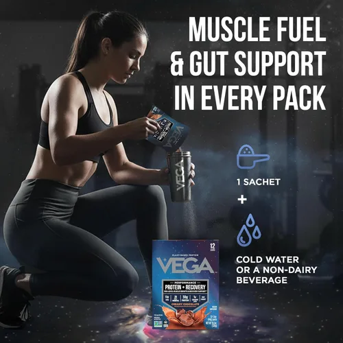 Miniatura 6 de Vega Protein + Recovery - 30 g de proteína vegetal por porción, chocolate, 12 sobres de 1.6 oz, 5 g de BCAA, probióticos, certificado NSF