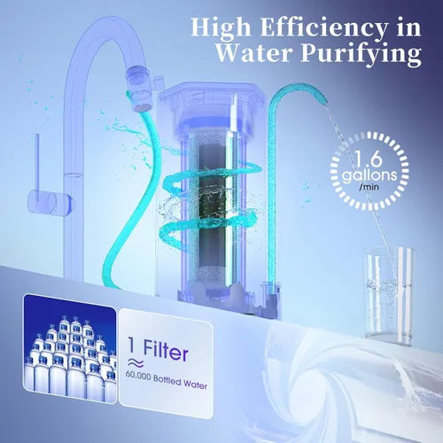 Miniatura 4 de Filtro de agua para encimera, sistema de filtración de agua alcalina de 8000 galones para grifo de fregadero, reduce el 99.99% de cloro, metales