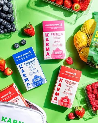 Miniatura 10 de Bolsa de Hidratación Probiótica Karma - Paquete de 6, Mezcla de Bebida en Polvo de Bayas y Cereza - Apoyo Inmunológico y de la Salud Intestinal Para