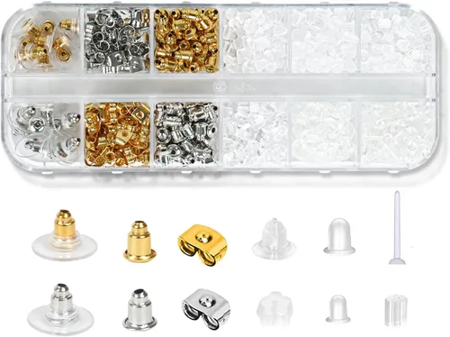 Miniatura 9 de 1080 piezas de repuesto para aretes de plástico de silicona para tachuelas, parte trasera de goma hipoalergénica, tapones transparentes suaves, kits