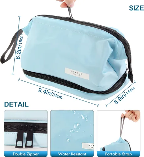 Miniatura 2 de Bolsa de maquillaje de doble capa, bolsa de cosméticos de gran capacidad, bolsas organizadoras de maquillaje de viaje, bolsa de aseo portátil