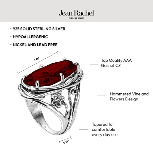 Miniatura 5 de JEAN RACHEL JEWELRY Anillo de plata de ley 925 con circonita cúbica ovalada, diseño vintage con envoltura de alambre floral, hipoalergénico, sin