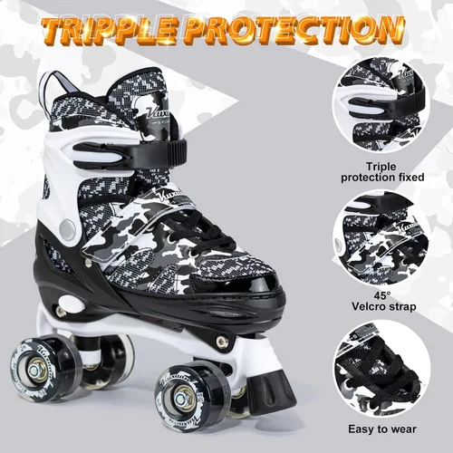 Miniatura 3 de Kuxuan Skates Patines ajustables de camuflaje para niños y niñas con ruedas iluminadas, divertidos patines iluminadores para niños, niñas y jóvenes