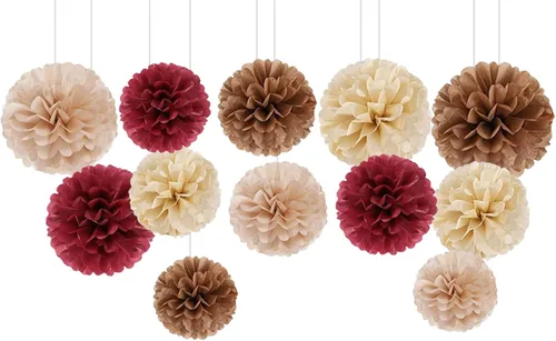 Miniatura 7 de Capesaro Pompones de Papel Dorado y Negro - 10", 12" Decoraciones de Papel Tisú para Decoración Colgante de Fiestas - Juego de 12 Piezas