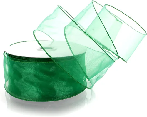 Miniatura 20 de Cinta de organza transparente con alambre de 2.5 pulgadas, color plateado de 10 yardas