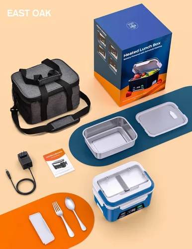 Miniatura 6 de EAST OAK Fiambrera eléctrica inalámbrica para adultos, lonchera calentada a pilas con calefacción automática, calentador de alimentos portátil