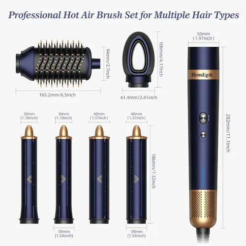 Miniatura 7 de Set de Cepillo Secador de Pelo 6 en 1 y Rizador de Cabello, Cepillo Alisador de Aire Caliente para Secado Rápido, Alisado y Volumización, Sin Daño