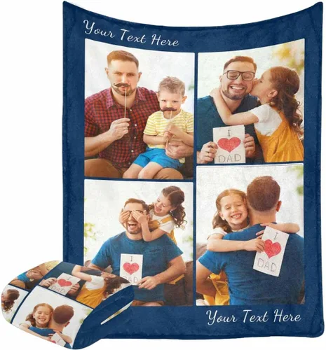 Miniatura 20 de Manta personalizada con fotos, manta personalizada con retrato familiar para padres, niños, perros y familia, manta personalizada para un día
