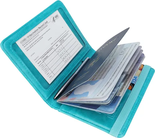 Miniatura 6 de GDTK - Portapasaportes de piel, con bloqueo RFID, ideal para documentos de viaje, Azul (Sky Blue)), 610521126587