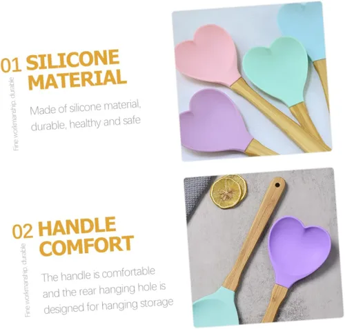 Miniatura 4 de 4 cucharas de sopa y ensalada de silicona con forma de corazón, prácticos utensilios de cocina para mezclar y servir y herramientas de cocina
