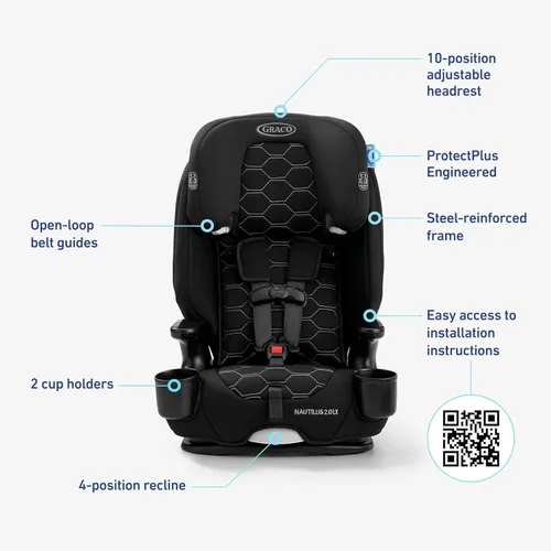 Miniatura 12 de Graco Nautilus 2.0 LX 3 en 1 Asiento de Auto Orientado Hacia Adelante, Elevador de Respaldo Alto, Asiento Elevador sin Respaldo con InRight y Latch