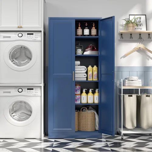 Miniatura 6 de SteeLoong - Gabinete de despensa de cocina, gabinetes de almacenamiento de despensa de metal azul de 71" con puertas y 4 estantes ajustables