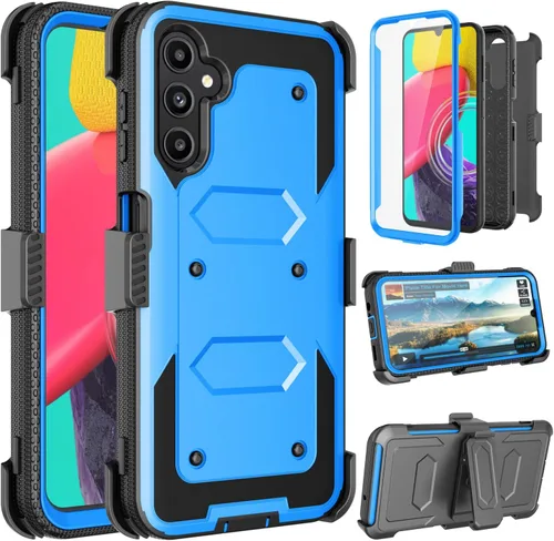 Miniatura 8 de Funda para Galaxy A14 5G, para Samsung A14 5G, protector de pantalla integrado con soporte para cinturón, funda de cuerpo completo, grado militar