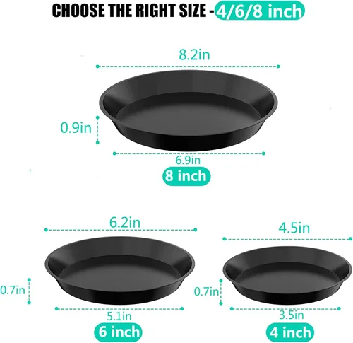 Miniatura 2 de Paquete de 6 platillos para plantas de 4, 6, 8 pulgadas, bandejas de plástico resistentes y duraderos, accesorios para macetas para interiores