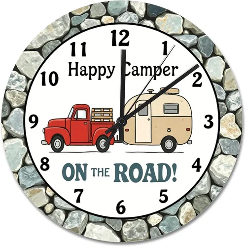 Miniatura 18 de ArogGeld Reloj de pared de 5 O'Clock Somewhere - Reloj redondo de madera para casa de playa, 10, silencioso, sin tictac, batería de cuarzo, granja