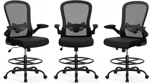 Miniatura 8 de ErGear Silla de dibujo, silla de escritorio de pie con reposabrazos abatibles, silla de escritorio alta altura ajustable, silla de oficina alta Negro