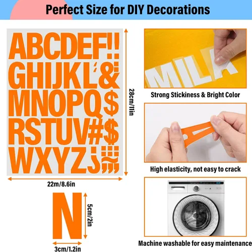 Miniatura 3 de 24 hojas de 1056 letras para planchar para ropa, parches de vinilo de transferencia de calor de 2 pulgadas, 6 colores, parches de vinilo
