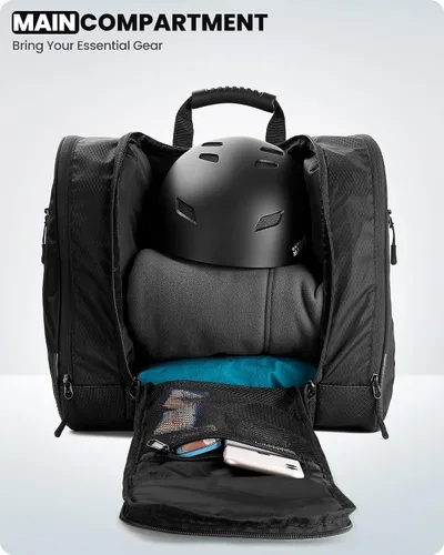 Miniatura 3 de OutdoorMaster Bolsa para botas de esquí de 38L, mochila para botas de snowboard para viajes aéreos con fondo impermeable para casco de esquí, lentes