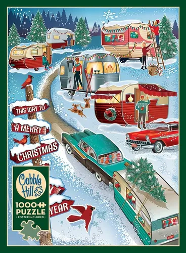 Miniatura 5 de Cobble Hill - Rompecabezas de 1000 piezas, campistas de Navidad, póster de muestra incluido