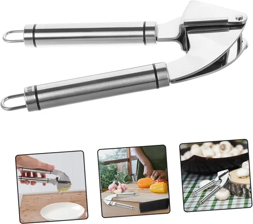 Miniatura 9 de Prensa manual de ajo de acero inoxidable con pelador, herramienta de picadora multifuncional para trituración de ajo, jengibre, fácil de limpiar