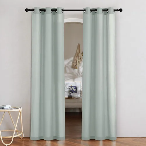 Miniatura 9 de NICETOWN Cortinas de lino natural con textura de lino para dormitorio, mezcla de lino rústica con ojales en la parte superior, semitransparentes