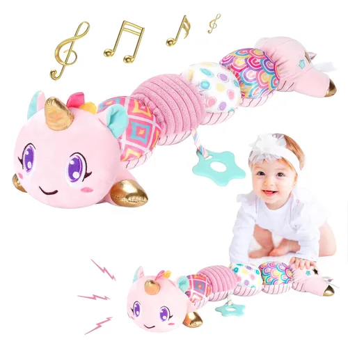 Juguetes de unicornio para bebés de 6 a 12 meses, juguetes musicales de peluche para bebés para el tiempo boca abajo, juguetes sensoriales para Rosa
