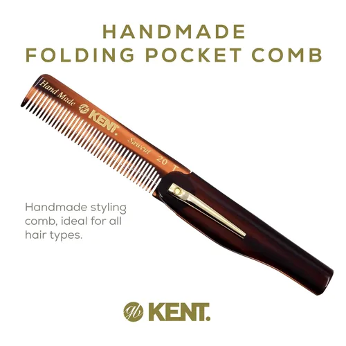 Miniatura 3 de Kent 20T - Peine de bolsillo plegable hecho a mano para hombres, peine alisador de pelo de dientes finos para el cuidado diario del cabello, barba