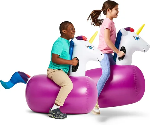 Miniatura 10 de Hearthsong Hop N Go Toro Inflable para Montar Juguetes Saltarines Rebotadores para Niños de 5+ Años - Juguetes Saltadores Montables de Animales