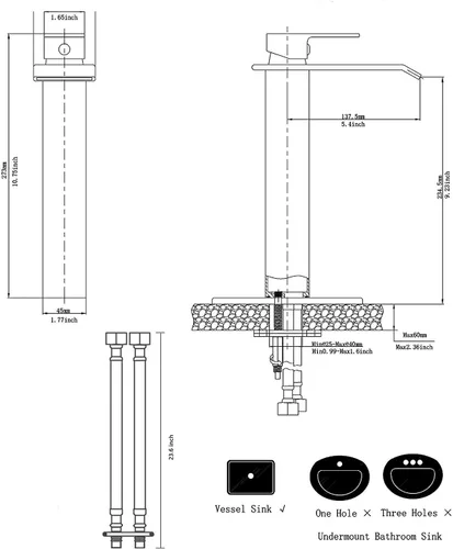 Miniatura 2 de Grifo de recipiente de baño, cascada de oro negro, grifo de fregadero de un agujero, grifos de baño, grifo de baño alto de una sola manija de Negro