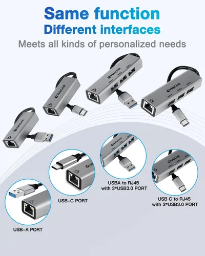 Miniatura 7 de Adaptador Ethernet a USB, 1 Gbps USB a RJ45 Gigabit LAN, USB 3.0 Ethernet compatible con 10/100/1000 Mbps. Compatible con portátiles, PC, Mac
