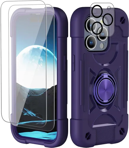 Miniatura 9 de Funda para iPhone 11 de 6.1 pulgadas con soporte de anillo, con 2 protectores de pantalla de vidrio, resistente a los golpes, resistente a