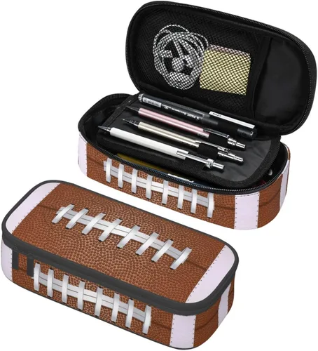 Estuche de lápices con textura de pelota de fútbol americano, bolsa de almacenamiento de gran capacidad, bolsas de papelería con cremallera, soporte