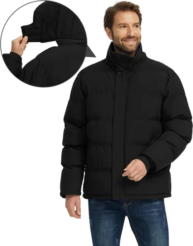 Miniatura 2 de Wantdo - Abrigo de invierno cálido para hombre, chaqueta acolchada impermeable y resistente al viento, capa gruesa de forro desmontable