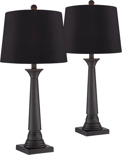 Miniatura 10 de 360 Lighting Dolbey - Juego de 2 lámparas de mesa rústicas de granja de 28 pulgadas de alto, columna cónica de bronce profundo, pantalla de tambor