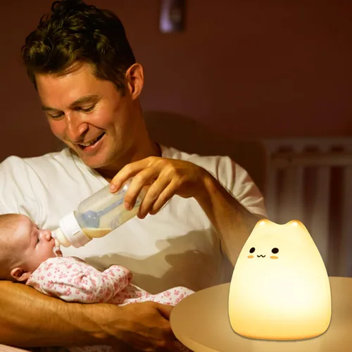 Miniatura 2 de ZKLiLi Luz nocturna de gato para niños, bonita lámpara de noche para guardería, luces táctiles de gato de silicona blanda portátiles, regalo