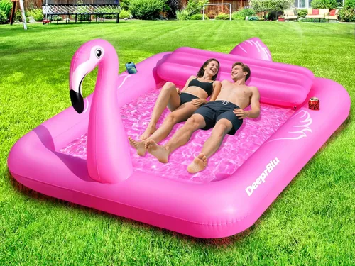 DeeprBlu Piscinas de bronceado inflables de flamenco de lujo para 2 personas, 81 x 60 pulgadas, flotador para tumbona para tomar el sol, piscina de