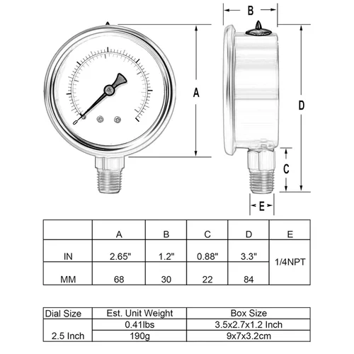 Miniatura 8 de Medidor de presión de relleno de glicerina con caja de acero inoxidable 304, esfera de 2.5 pulgadas, 0-300 Psi, alta precisión, montaje inferior