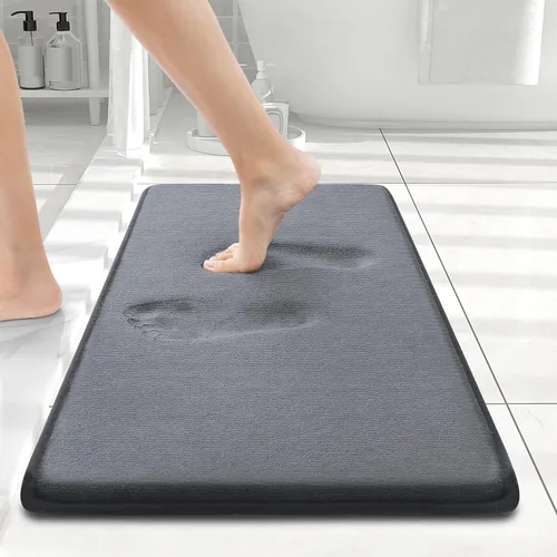 Smiry Tapete de baño de espuma viscoelástica de 24 x 16 pulgadas, extra suave y absorbente, antideslizante, lavable para suelo, ducha y bañera, Gris