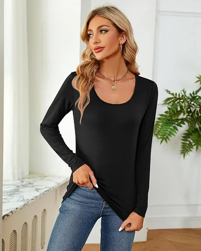 Miniatura 3 de Riyiper 2 piezas de camisetas para mujer con cuello redondo, camiseta básica casual para mujer