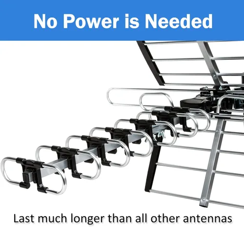 Miniatura 4 de Five Star Antena HDTV versión 2025 mejorada VHF/UHF 4K 200 millas de alcance con divisor de antena, soporte para 4 televisores y cable RG6 de 40