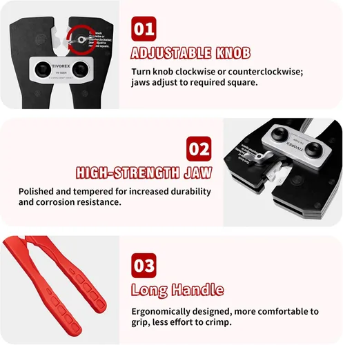 Miniatura 6 de Herramienta de prensado de cables de batería para terminales de cobre AWG 8-1/0, crimpadora de terminales de batería resistente, crimpadora