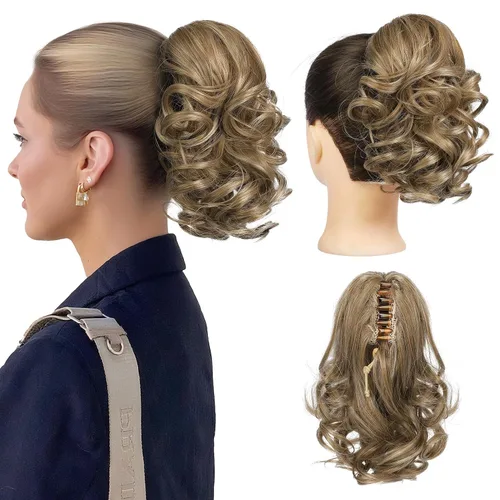 Miniatura 17 de REECHO Extensión de cola de caballo, pinza de cola de caballo rizada y ondulada de 9 pulgadas, extensiones de cabello HP001 para mujeres - Castaño