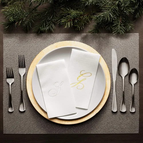 Miniatura 4 de AH AMERICAN HOMESTEAD Servilletas desechables – Servilletas doradas con monograma para invitados, servilletas acolchadas como tela para baño
