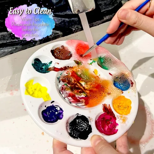 Miniatura 6 de FANDAMEI Paleta de Pintura, Bandejas de Pintura para Niños, Paletas de Pintura con 10 Cavidades para Adultos y Niños, Paletas Redondas de Pintura