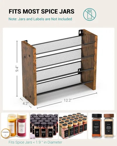 Miniatura 2 de NESAPTO Organizador de especias para gabinete, organizador de condimentos vertical de madera de 4 niveles, montaje en pared o estante de especias