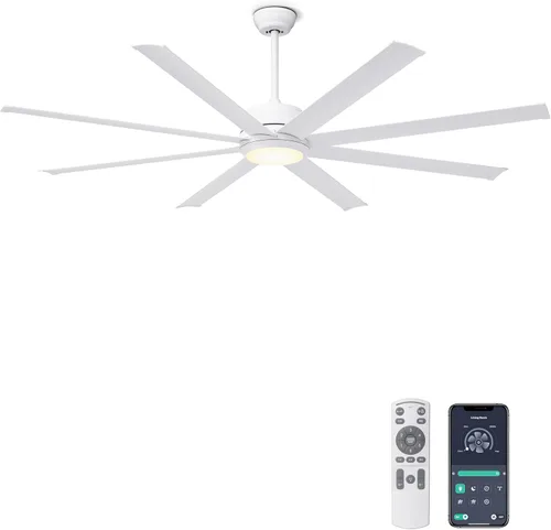 Miniatura 9 de Ohniyou Ventilador de techo de 60 pulgadas sin luz, control remoto de ventilador industrial y control por aplicación, motor de CC silencioso, Negro